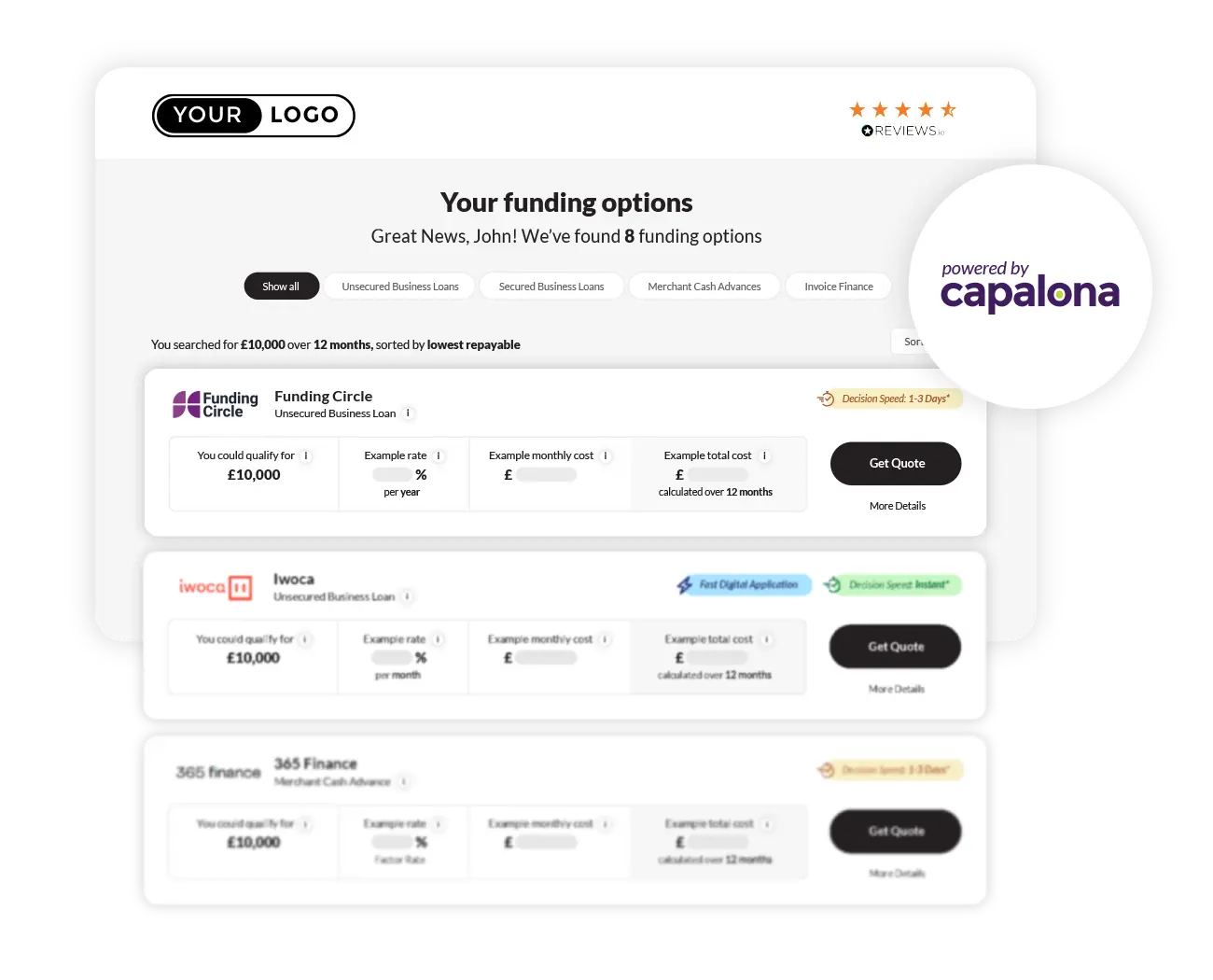 Capalona's white label business finance partner solution